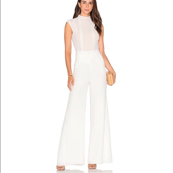 MISHA COLLECTION Tops - Misha Collection Giulia Lace Mesh Bodysuit White High Neck Size Large